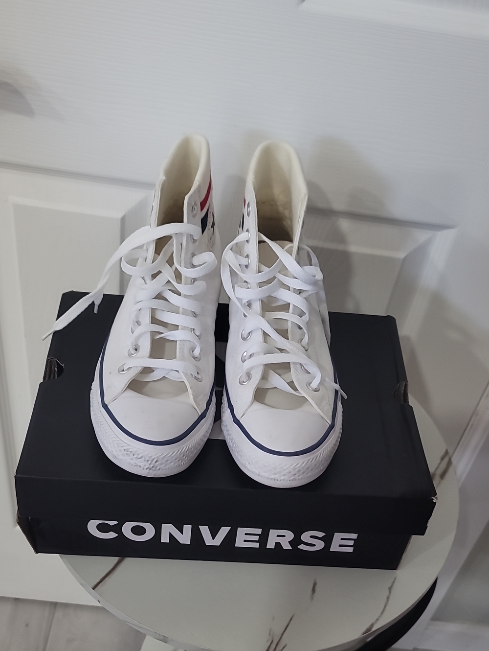 Converse Kids White High-Top Sneakers with Navy Trim